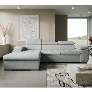 Išskleidžiama kampinė L formos sofa su patogia daiktų talpykla PADUA, pilka, kairinė