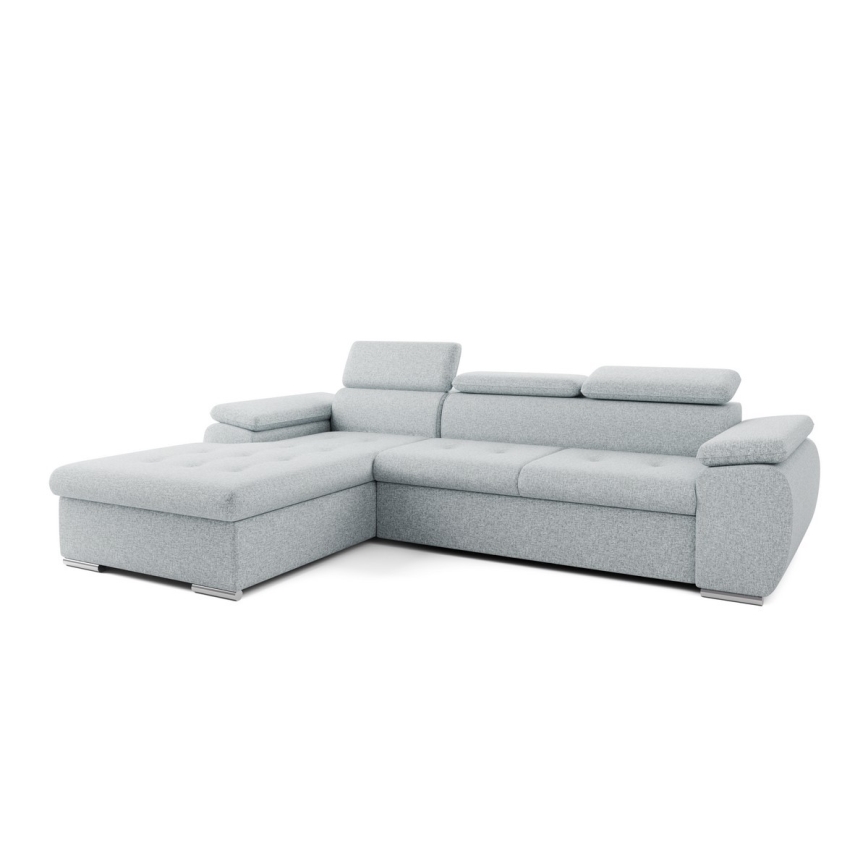 Išskleidžiama kampinė L formos sofa su patogia daiktų talpykla PADUA, pilka, kairinė