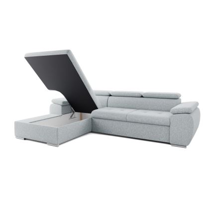 Išskleidžiama kampinė L formos sofa su patogia daiktų talpykla PADUA, pilka, kairinė