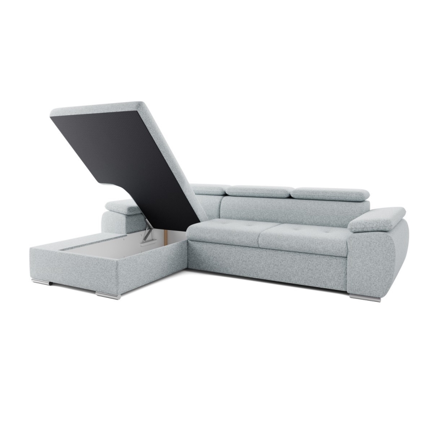 Išskleidžiama kampinė L formos sofa su patogia daiktų talpykla PADUA, pilka, kairinė
