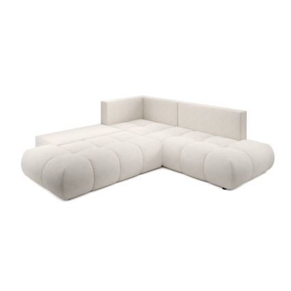 Išskleidžiama kairinė L formos apmušta kampinė sofa-lova su daiktadėže ALMADA, smėlio spalvos