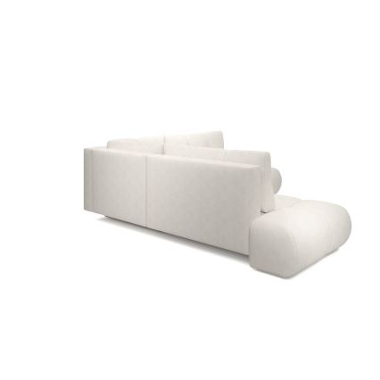 Išskleidžiama kairinė L formos apmušta kampinė sofa-lova su daiktadėže ALMADA, smėlio spalvos