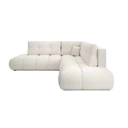 Išskleidžiama kairinė L formos apmušta kampinė sofa-lova su daiktadėže ALMADA, smėlio spalvos