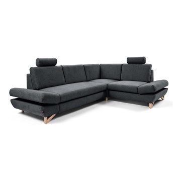 Išskleidžiama kampinė minkšta sofa su daiktadėže, L formos AVESTA, dešinė, antracitas