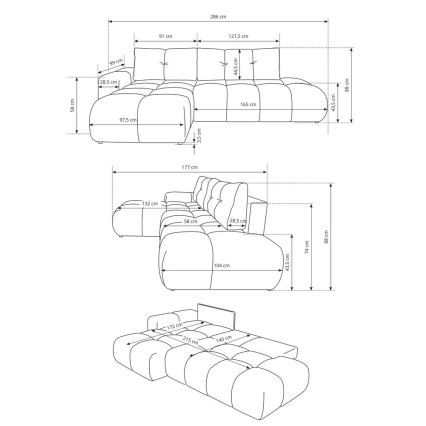 ALMADA išskleidžiama L formos kampinė apmušta sofa-lova, kairinė, su vieta daiktams, šviesiai smėlinė
