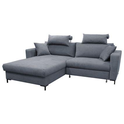 Išskleidžiama kampinė sofa HORTA, L formos, kairinė, su daiktų laikymo vieta, tamsiai pilka