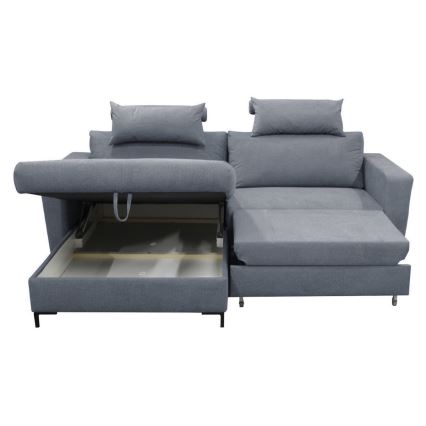 Išskleidžiama kampinė sofa HORTA, L formos, kairinė, su daiktų laikymo vieta, tamsiai pilka
