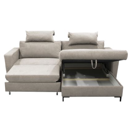 Išskleidžiama kampinė sofa-lova HORTA, L formos, dešinė, pilka, su patalynės dėže