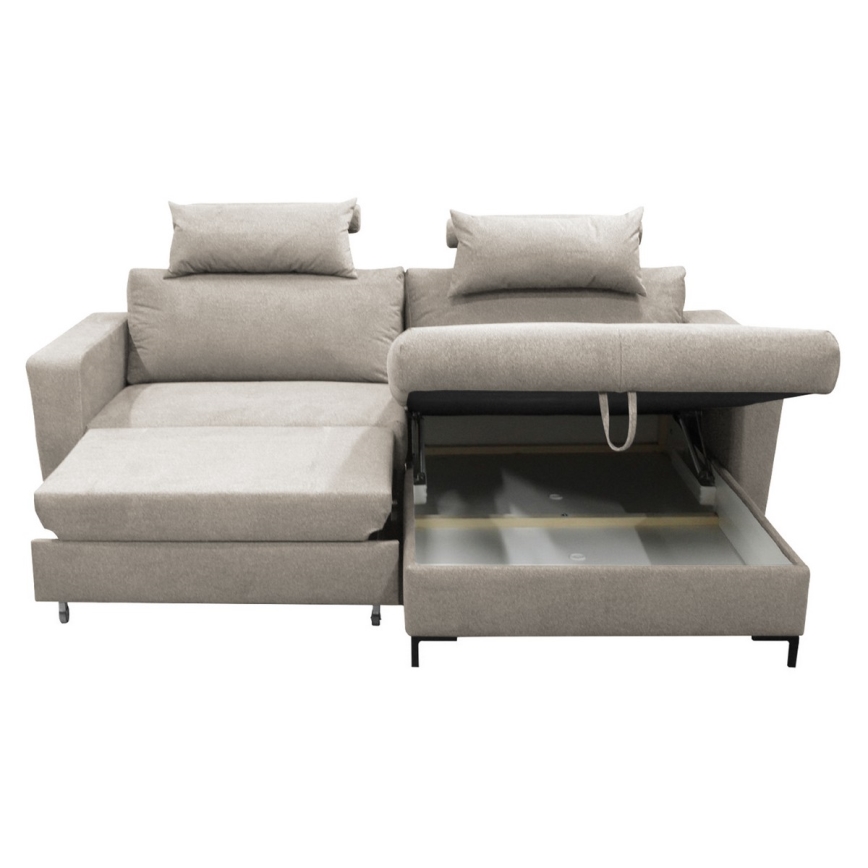 Išskleidžiama kampinė sofa-lova HORTA, L formos, dešinė, pilka, su patalynės dėže