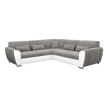 Išskleidžiama kampinė sofa-lova su daiktadėže, L formos VISEU, kairinė, pilka/balta