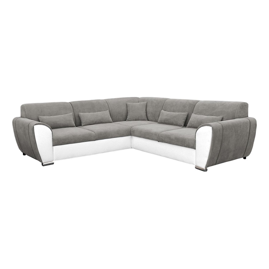Išskleidžiama kampinė sofa-lova su daiktadėže, L formos VISEU, kairinė, pilka/balta