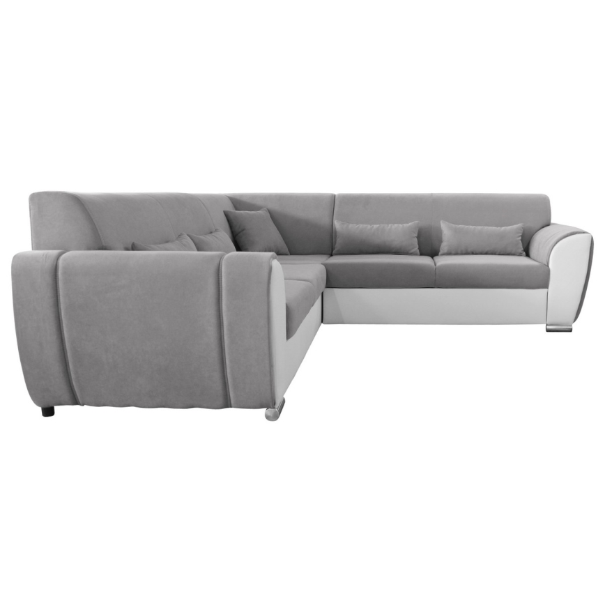 Išskleidžiama kampinė sofa-lova su daiktadėže, L formos VISEU, kairinė, pilka/balta