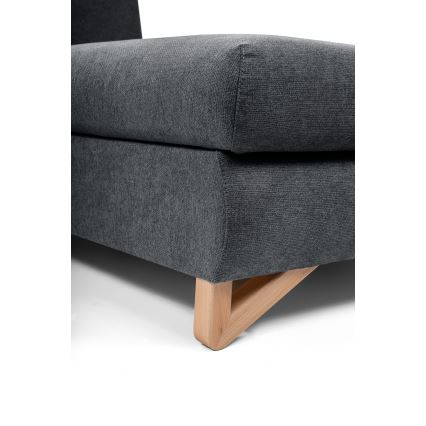 Išskleidžiama L formos kampinė apmušta sofa-lova AVESTA, dešinė, antracitas, su patalynės dėže