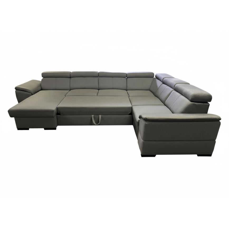 Išskleidžiama kampinė sofa su universaliu U formos kampu ir saugojimo vieta GRANADA tamsiai pilka