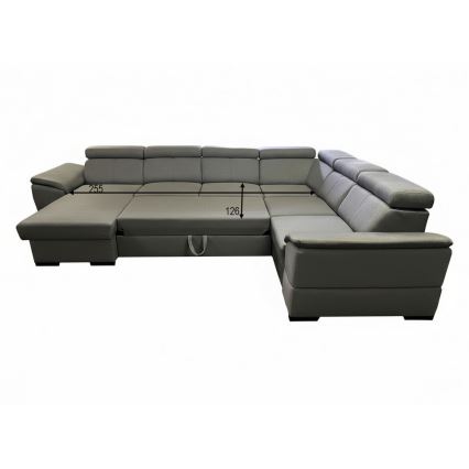 Išskleidžiama kampinė sofa su universaliu U formos kampu ir saugojimo vieta GRANADA tamsiai pilka