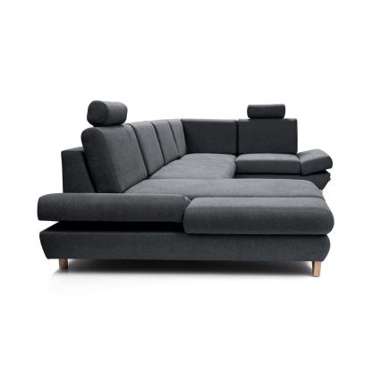 Išskleidžiama kampinė apmušta U formos sofa AVESTA su daiktų laikymo dėže, antracitas