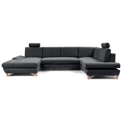 Išskleidžiama kampinė apmušta U formos sofa AVESTA su daiktų laikymo dėže, antracitas