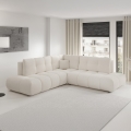 Išskleidžiama L formos apmušta kairinė kampinė sofa-lova ALMADA su daiktų dėže, smėlinė