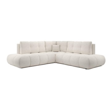 Išskleidžiama L formos apmušta kampinė sofa ALMADA, dešinės pusės, smėlinė, su daiktų dėže