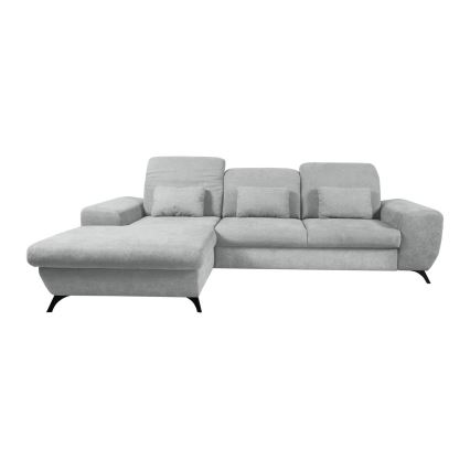 Išskleidžiama L formos apmušta kampinė sofa ALTA su patalynės dėže, kairinė, pilka
