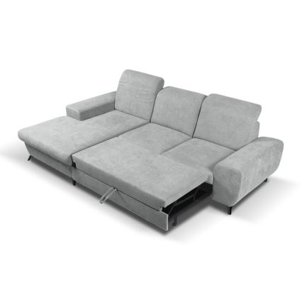 Išskleidžiama L formos apmušta kampinė sofa ALTA su patalynės dėže, kairinė, pilka