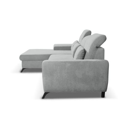 Išskleidžiama L formos apmušta kampinė sofa ALTA su patalynės dėže, kairinė, pilka
