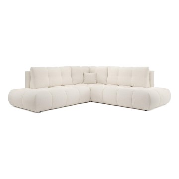 Išskleidžiama L formos dešinė apmušta kampinė sofa ALMADA su daiktų laikymo vieta, smėlinė