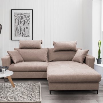 Išskleidžiama L formos dešininė kampinė sofa HORTA, rožinė, su daiktų laikymo vieta