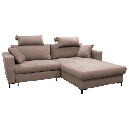 Išskleidžiama L formos dešininė kampinė sofa HORTA, rožinė, su daiktų laikymo vieta