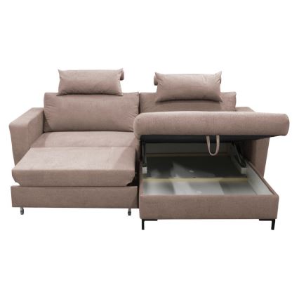 Išskleidžiama L formos dešininė kampinė sofa HORTA, rožinė, su daiktų laikymo vieta
