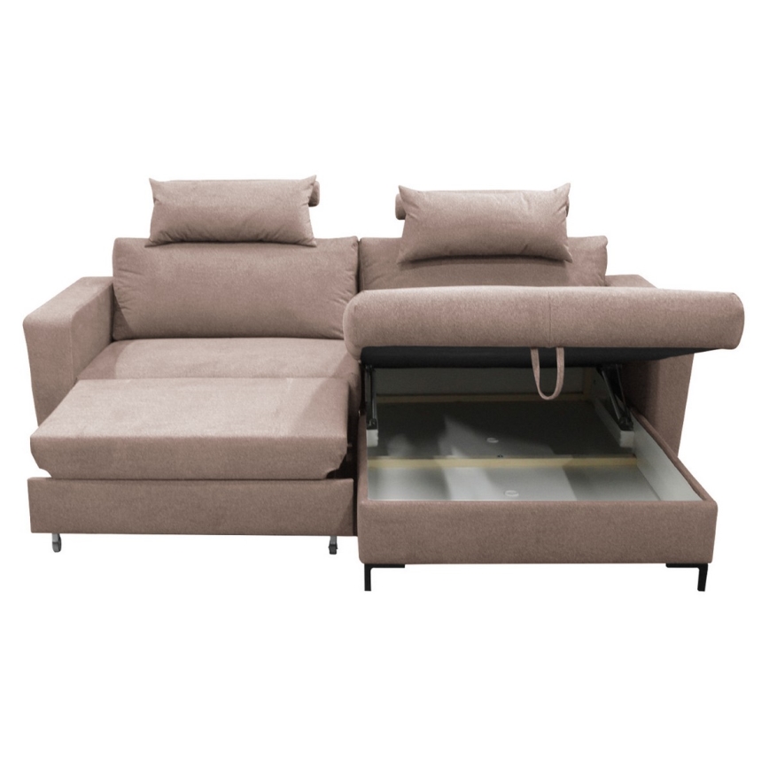 Išskleidžiama L formos dešininė kampinė sofa HORTA, rožinė, su daiktų laikymo vieta