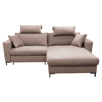 Išskleidžiama L formos dešininė kampinė sofa HORTA, rožinė, su daiktų laikymo vieta