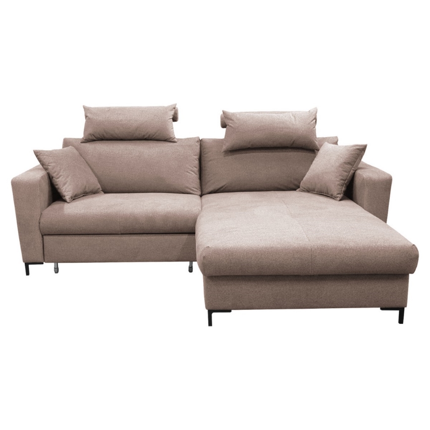Išskleidžiama L formos dešininė kampinė sofa HORTA, rožinė, su daiktų laikymo vieta