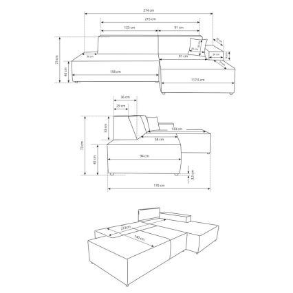 Išskleidžiama L formos dešininė kampinė sofa-lova TERAMO, smėlio spalvos, su patalynės dėže
