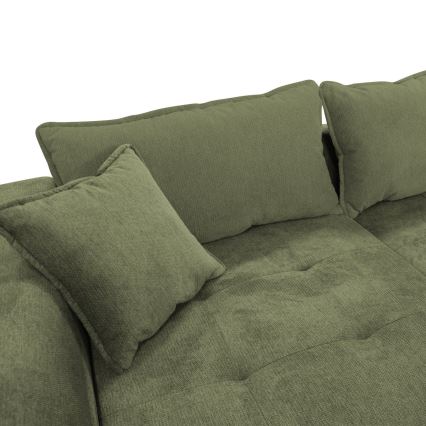 Išskleidžiama L formos kairinė kampinė sofa LAGOA su talpia daiktų dėže, žalia