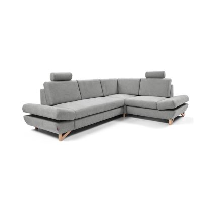AVESTA L formos išskleidžiama apmušta kampinė sofa-lova su patalynės dėže, dešinės pusės, pilka
