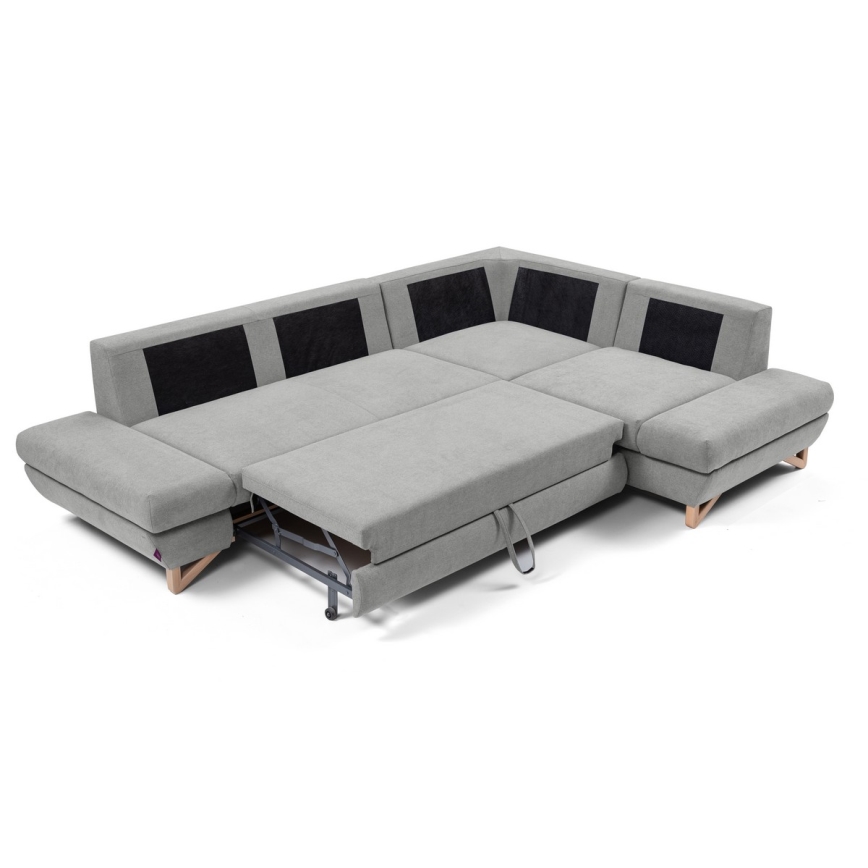AVESTA L formos išskleidžiama apmušta kampinė sofa-lova su patalynės dėže, dešinės pusės, pilka