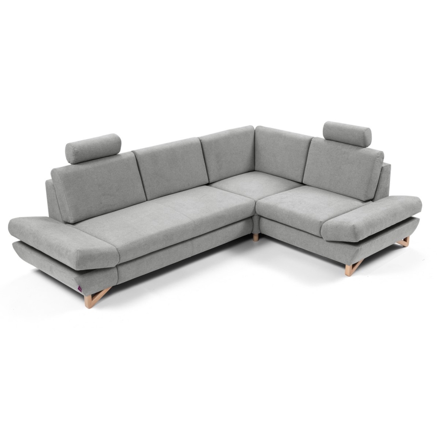 AVESTA L formos išskleidžiama apmušta kampinė sofa-lova su patalynės dėže, dešinės pusės, pilka