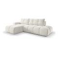 Išskleidžiama L formos kampinė apmušta sofa-lova su patalynės dėže ALMADA, kairinė, smėlio spalvos