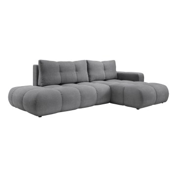 Išskleidžiama L formos kampinė apmušta sofa su daiktadėže ALMADA, dešinė, pilka