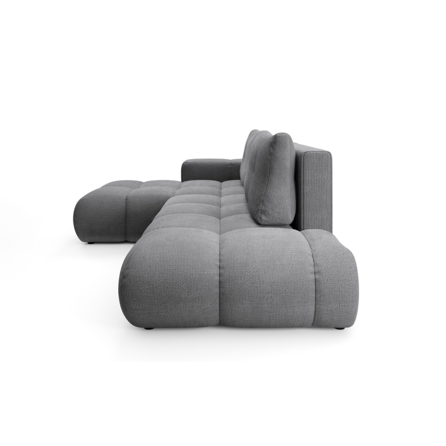 Išskleidžiama kampinė apmušta sofa L formos ALMADA su daiktų laikymo dėže, kairinė, pilka