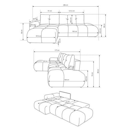 Išskleidžiama kampinė apmušta sofa L formos ALMADA su daiktų laikymo dėže, kairinė, pilka