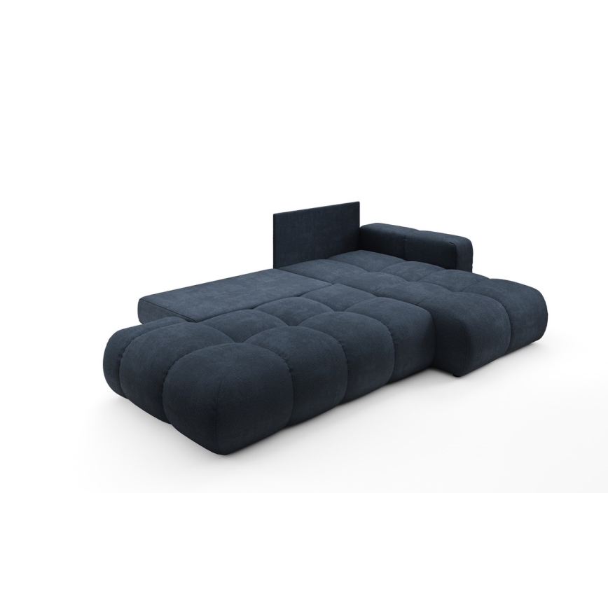 ALMADA L formos dešinės pusės išskleidžiama kampinė apmušta sofa su talpia daiktadėže, mėlyna
