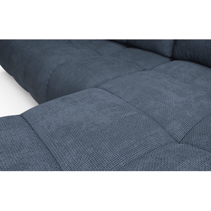 ALMADA L formos dešinės pusės išskleidžiama kampinė apmušta sofa su talpia daiktadėže, mėlyna