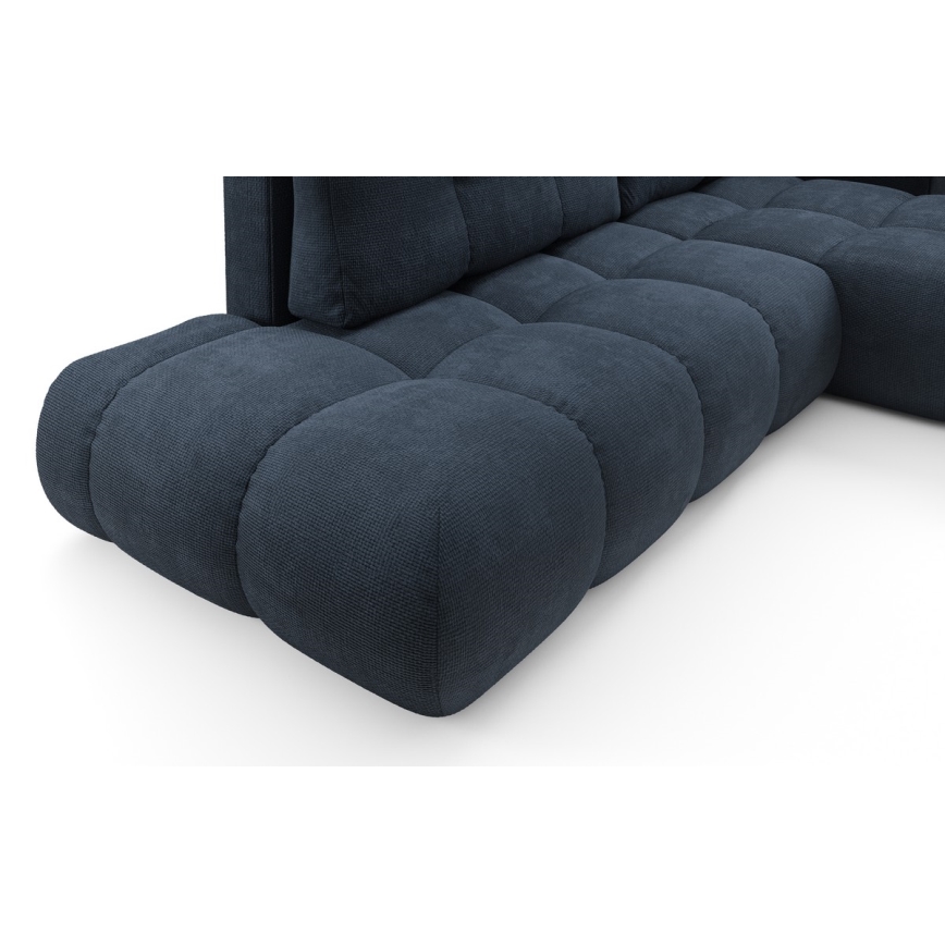 ALMADA L formos dešinės pusės išskleidžiama kampinė apmušta sofa su talpia daiktadėže, mėlyna