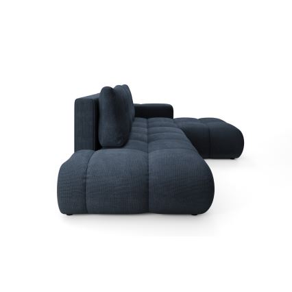 ALMADA L formos dešinės pusės išskleidžiama kampinė apmušta sofa su talpia daiktadėže, mėlyna