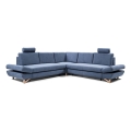 Išskleidžiama L formos kampinė minkšta sofa AVESTA su patalynės dėže, mėlyna