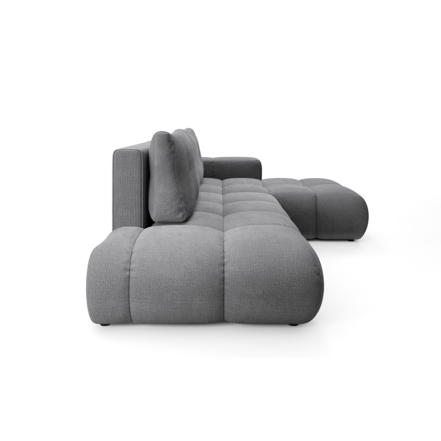 Išskleidžiama L formos kampinė sofa-lova su daiktadėže ALMADA, dešinės pusės, pilka