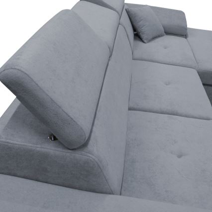 Išskleidžiama dešinės pusės L formos kampinė sofa CASTELO su daiktų laikymo vieta, tamsiai pilka