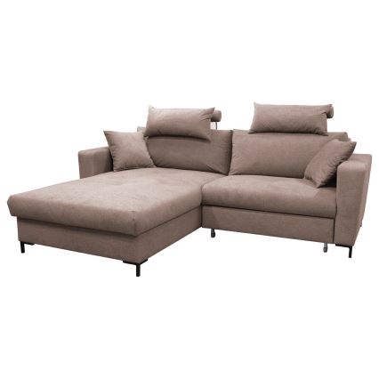 Išskleidžiama L formos kampinė sofa HORTA, kairinė, rožinė, su daiktadėže
